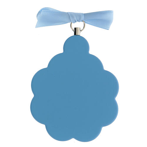 Schutzengel-Medaillon für Kinderbett, blau, Blütenform, mit Schleife 3