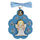 Flower-shaped blue wood souvenir with angel s1