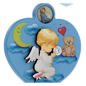 Schutzengel-Medaillon für Kinderbett, blau, Herzform, mit Schleife