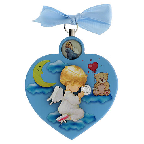 Blue heart crib decoration with bow 1