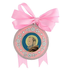 Medalha de berço menina cor-de-rosa São Pio de Pietrelcina