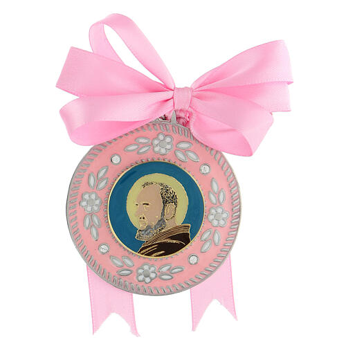 Pink crib medal St Pio Pietrelcina for girls 1