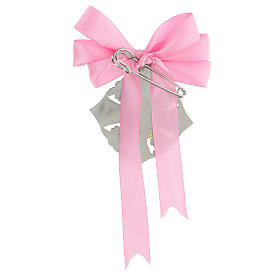 Pink medal for girl's cradle, enamelled angel