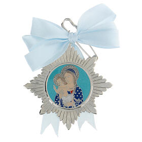 Turquoise crib medal with Virgin Mary