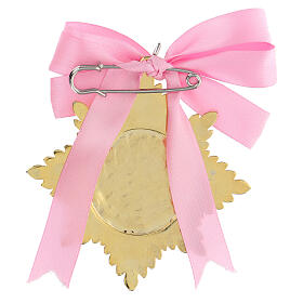 Brosche mit Schleife für Mädchen Maria mit dem Jesuskind, rosa und gold