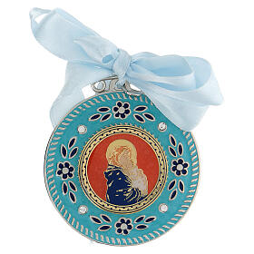 Turquoise crib medal with Virgin and Child