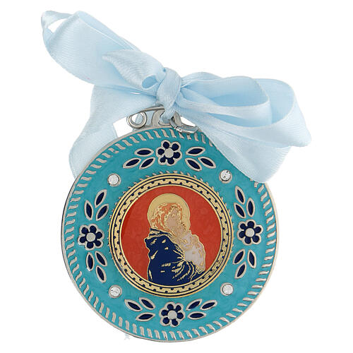 Turquoise crib medal with Virgin and Child 1