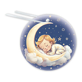 Resin ornament for Baptism, child on the moon, 3 in