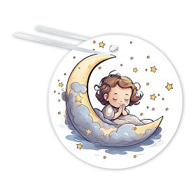 Rundes weißes Bild für Babybett mit betendem Mädchen, 7 cm