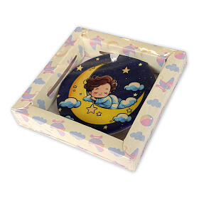 Cradle medal, blue background, child on the moon, 3 in