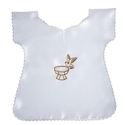 Baptismal gown in satin with dove and baptismal font 1