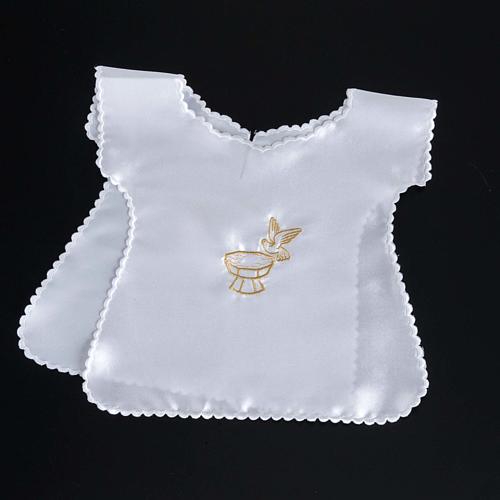 Baptismal gown in satin with dove and baptismal font 5