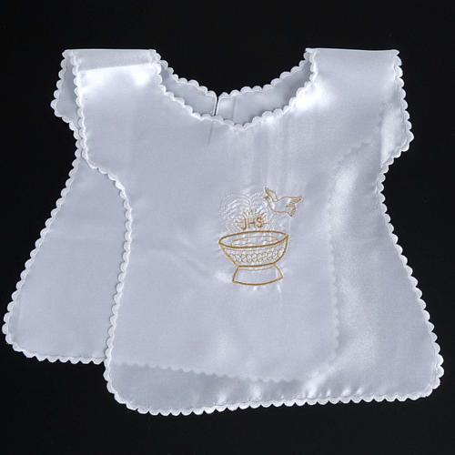 Baptismal gown in satin with IHS and baptismal font 4
