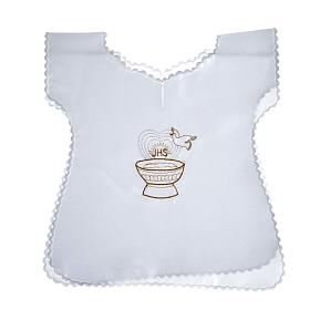 Túnicas e Velas para Batizado: Túnica batismo cetim pomba IHS pia batismal