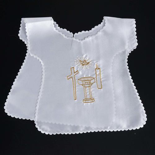 Baptismal gown in satin, cross, dove, candle, font 4