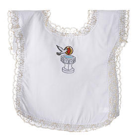 Christening dress with dove, flame and water symbols