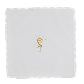 Handkerchiefs for Baptism, set of 10, white cotton blend, central rhinestone