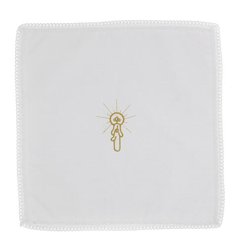 Handkerchiefs for Baptism, set of 10, white cotton blend, central rhinestone 1