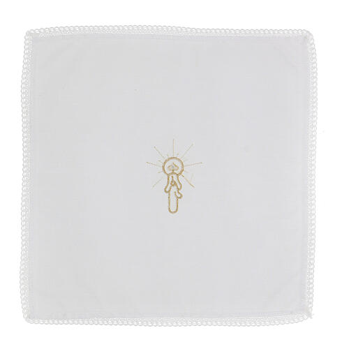 Handkerchiefs for Baptism, set of 10, white cotton blend, central rhinestone 3