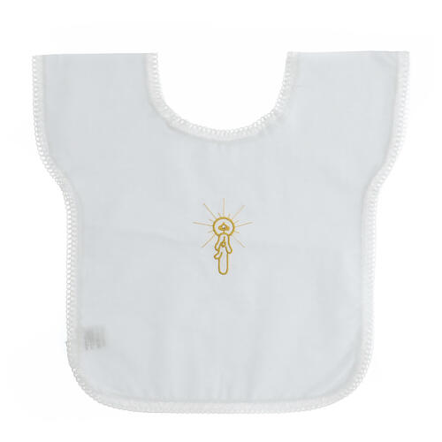 Baptism set bib and handkerchief 10 pcs in white cotton blend with rhinestones 1