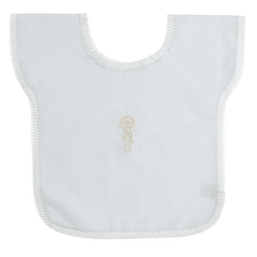 Baptism set bib and handkerchief 10 pcs in white cotton blend with rhinestones 5