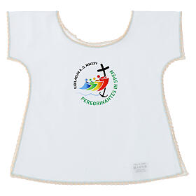 Baptism gown with print of the 2025 Jubilee official logo