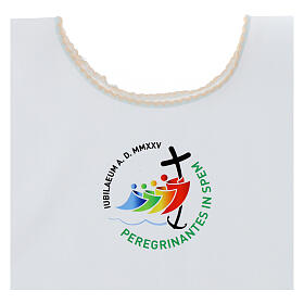 Baptism gown with print of the 2025 Jubilee official logo