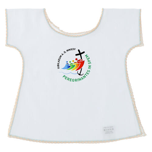 Baptism gown with print of the 2025 Jubilee official logo 1