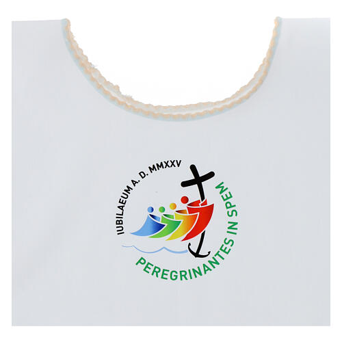 Baptism gown with print of the 2025 Jubilee official logo 2