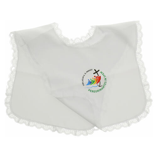 Baptismal gown with Jubilee 2025 logo, white lace 2