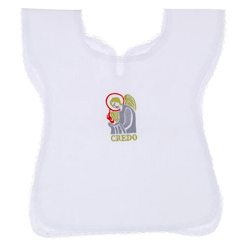 Taufhemdchen aus gemischtem Leinen mit Engel bestickt 1