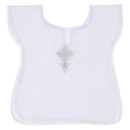 Aube pour baptême en lin mélangé brodé croix gris or 3