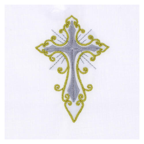 Baptismal dress in linen-cotton blend, gray-gold cross embroidery 2