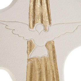 Croce Cresima Spirito Santo argilla bianco oro 15 cm