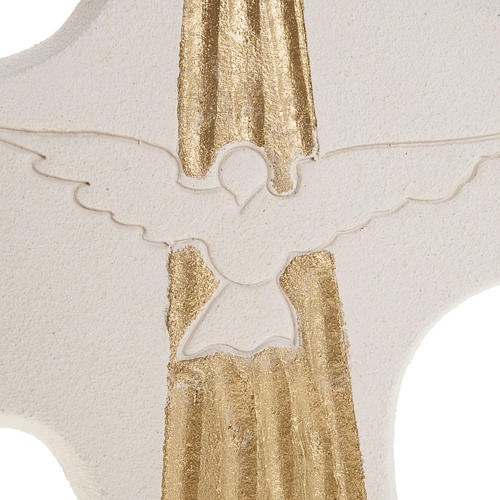 Croce Cresima Spirito Santo argilla bianco oro 15 cm 2