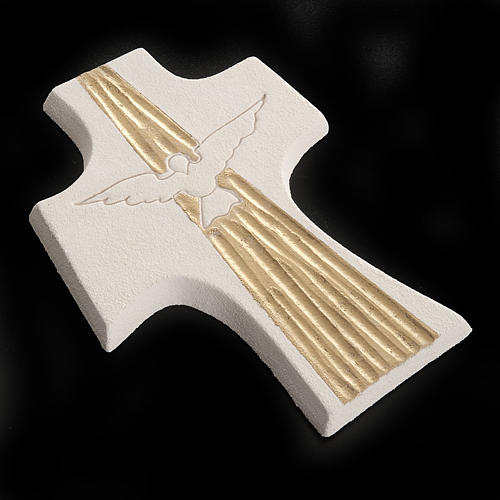 Croce Cresima Spirito Santo argilla bianco oro 15 cm 4