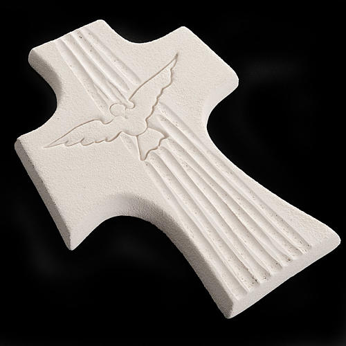 Croce Cresima Spirito Santo argilla bianco oro 15 cm 5