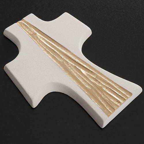 Croce Cresima stilizzata bianca oro argilla 15 cm 3