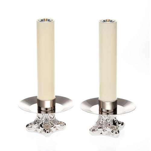 Pair of altar candle holders, silvered brass 1