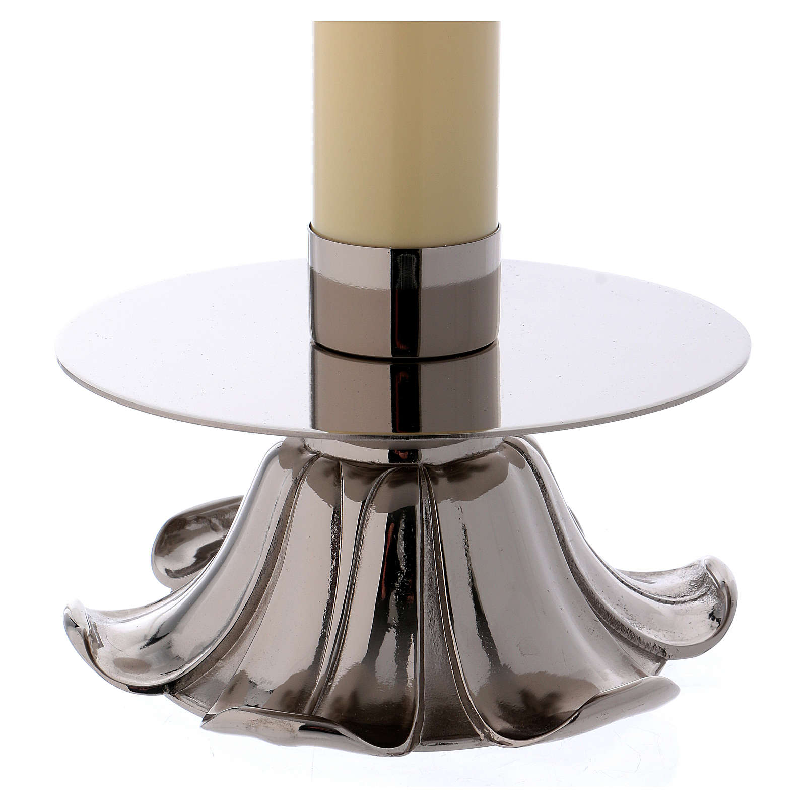 pair of altar candle holders, silvered brass, petals online sales on