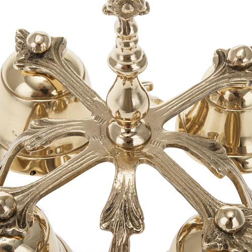 Dzwonek liturgiczny poczwórny dekorowany pozłacany odlew mosiądzu 2