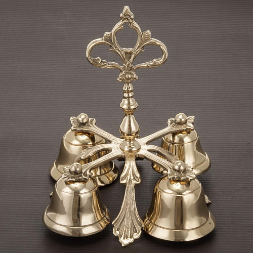 Dzwonek liturgiczny poczwórny dekorowany pozłacany odlew mosiądzu 3