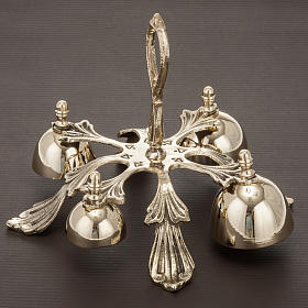Dzwonek liturgiczny poczwórny dekorowany pozłacany mosiądz