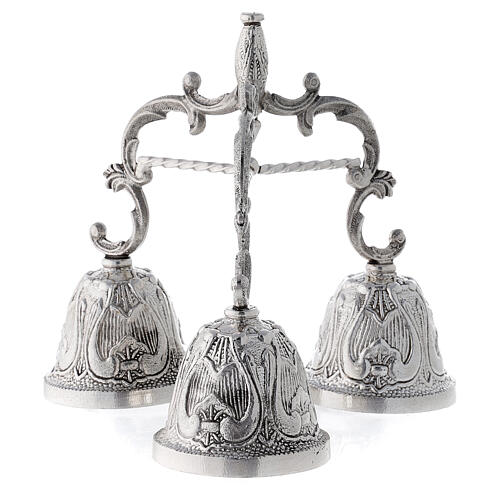 Dzwonek liturgiczny potrójny posrebrzany brąz 3