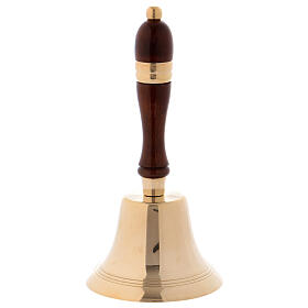 Liturgical bell in gilded brass with wooden handle 22 cm