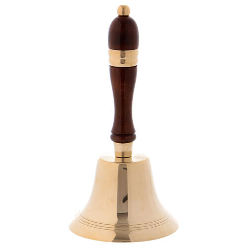Liturgical bell in gold plated brass with wood handle 8 3/4 in 1
