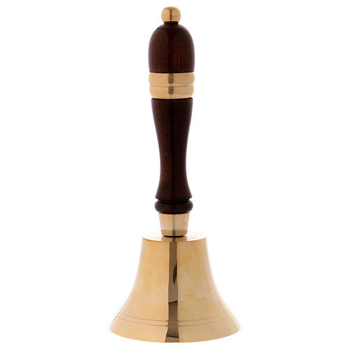 Gold plated brass altar bell with wood handle 1