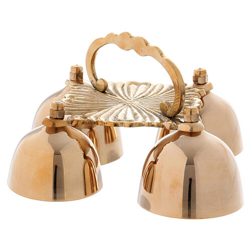 4 Chime Decorated Altar Bell In Golden Brass 3