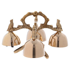 Liturgical bells 4 tones birds and branches in gold plated brass