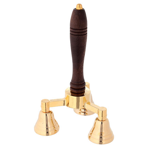 Gold-Plated Liturgical Bell, 3 Tone with Wooden Handle 1